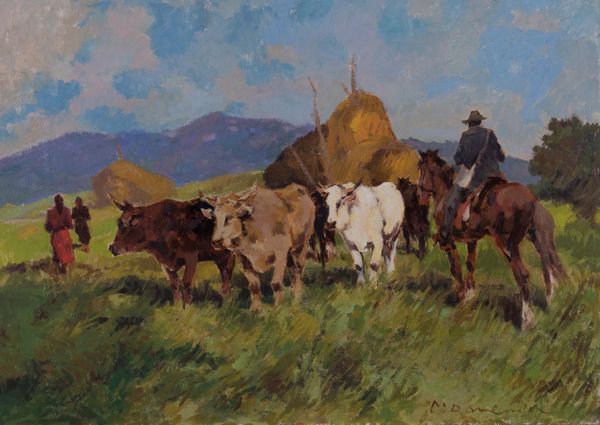 Carlo Domenici : Buoi al pascolo  - Asta PARADE II - DIPINTI E SCULTURE DEL XIX E XX SECOLO - Associazione Nazionale - Case d'Asta italiane