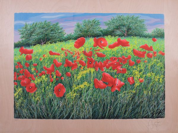 Franco Azzinari : Campo di papaveri  - Asta PARADE III - ARTE MODERNA, CONTEMPORANEA E GRAFICA - Associazione Nazionale - Case d'Asta italiane