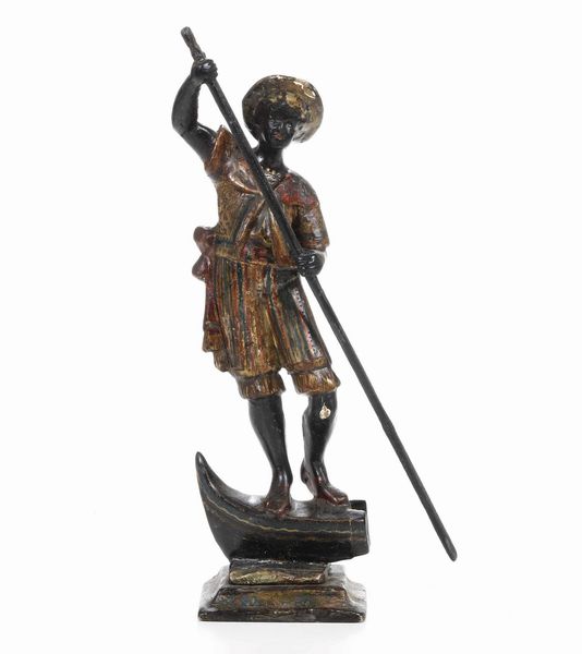 Moretto gondoliere in legno laccato, Venezia XIX secolo  - Asta Antiquariato Luglio - Associazione Nazionale - Case d'Asta italiane