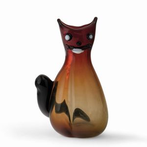 Figura di gatto in vetro con applicazioni di occhi e baffi lattimo e nere  - Asta Antiquariato Luglio - Associazione Nazionale - Case d'Asta italiane