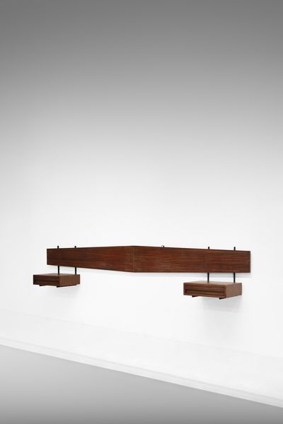 MANIFATTURA DANESE : Letto con coppia di comodini  - Asta Asta 417 | DESIGN E ARTI DECORATIVE DEL NOVECENTO Online - Associazione Nazionale - Case d'Asta italiane