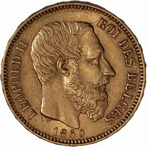 Belgio, LEOPOLD II, 1865-1909 : 20 Franchi  - Asta Numismatica - Associazione Nazionale - Case d'Asta italiane