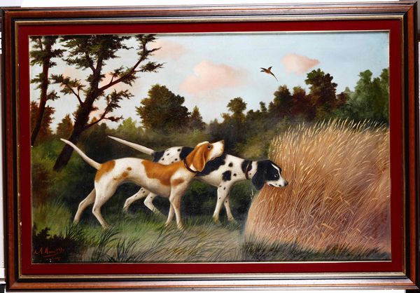 Michelangelo Meucci : Cani da caccia in ferma  - Asta Dipinti del XIX-XX secolo - Associazione Nazionale - Case d'Asta italiane