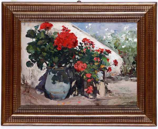 Arturo De Luca : Geranio rosso  - Asta Dipinti del XIX-XX secolo - Associazione Nazionale - Case d'Asta italiane