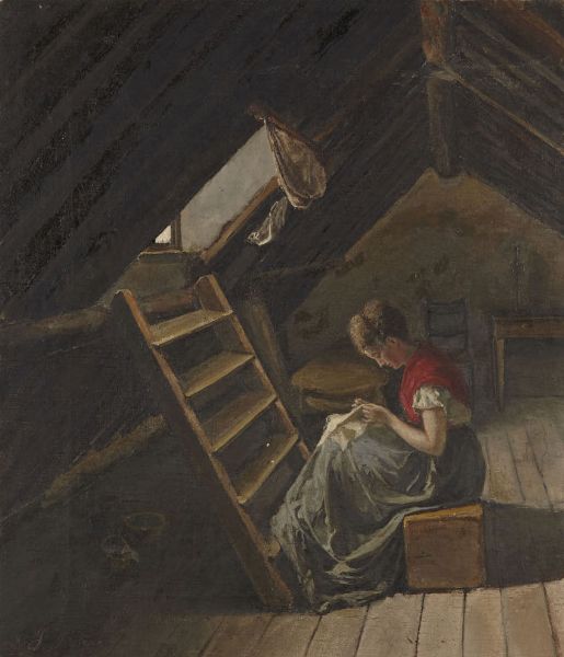 Pittore del XIX secolo Cucitrice  - Asta Dipinti del XIX-XX secolo - Associazione Nazionale - Case d'Asta italiane