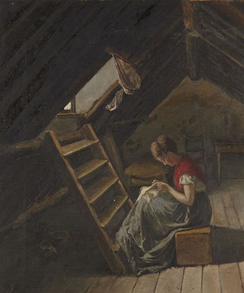 Pittore del XIX secolo Cucitrice  - Asta Dipinti del XIX-XX secolo - Associazione Nazionale - Case d'Asta italiane