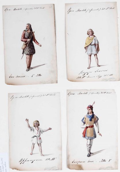 Scuola del XIX secolo Figurini per l�opera Macbeth di Verdi. Sartoria Brunetti Chiappa Timbro della Sartoria Brunetti Chiappa  - Asta Dipinti del XIX-XX secolo - Associazione Nazionale - Case d'Asta italiane