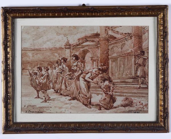 F.Vassoni (XIX secolo) Parata con damigelle  - Asta Dipinti del XIX-XX secolo - Associazione Nazionale - Case d'Asta italiane