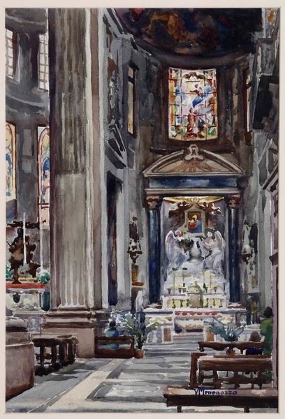 Vasco Menegozzo : Interno di chiesa  - Asta Dipinti del XIX-XX secolo - Associazione Nazionale - Case d'Asta italiane