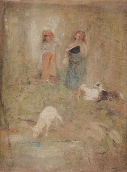 Francesco Paolo Michetti, Attribuito a : Contadinelle  - Asta Dipinti del XIX-XX secolo - Associazione Nazionale - Case d'Asta italiane