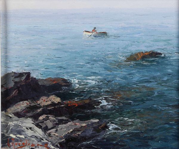 GIUSEPPE ARIGLIANO : Imbarcazione con pescatore  - Asta Dipinti del XIX-XX secolo - Associazione Nazionale - Case d'Asta italiane