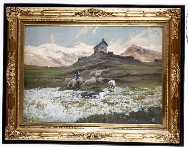 Cesare Gheduzzi : Paesaggio montano con pecore  - Asta Dipinti del XIX-XX secolo - Associazione Nazionale - Case d'Asta italiane