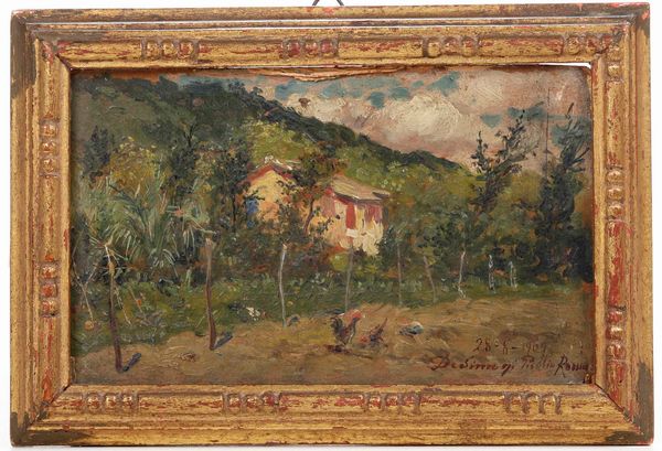 De Simoni Publio : Paesaggio agreste con pollaio  - Asta Dipinti del XIX-XX secolo - Associazione Nazionale - Case d'Asta italiane