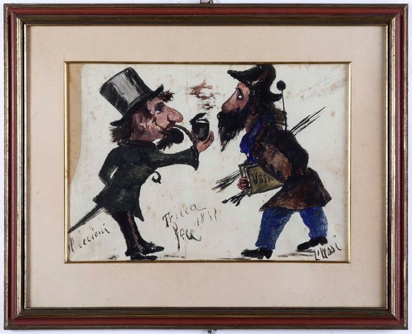 Angiolo Tricca : Caricature di Cecioni e Ussi, 1857  - Asta Dipinti del XIX-XX secolo - Associazione Nazionale - Case d'Asta italiane