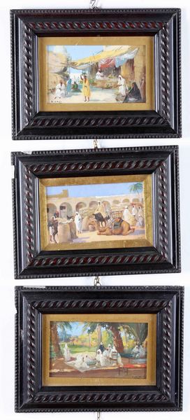 Tre dipinti a firma U. Volpi (?) Scene orientali  - Asta Dipinti del XIX-XX secolo - Associazione Nazionale - Case d'Asta italiane