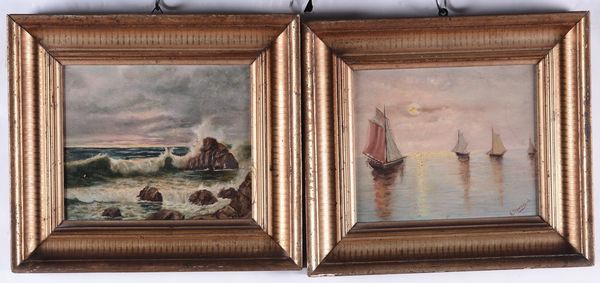 Dentella Marina con barche a vela, Marina con scogli  - Asta Dipinti del XIX-XX secolo - Associazione Nazionale - Case d'Asta italiane