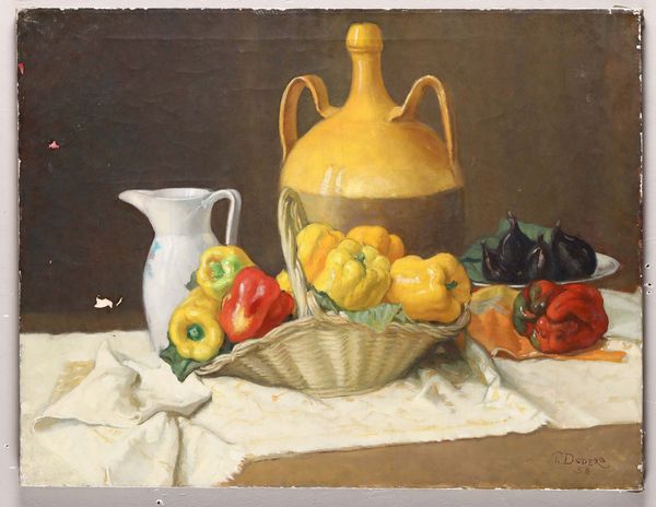 Pietro Dodero : Natura morta con cesto di peperoni  - Asta Dipinti del XIX-XX secolo - Associazione Nazionale - Case d'Asta italiane