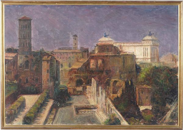 Giovanni Battista Mozzoni detto Tita (1894-1986) Veduta di Roma col Vittoriano sullo sfondo  - Asta Dipinti del XIX-XX secolo - Associazione Nazionale - Case d'Asta italiane