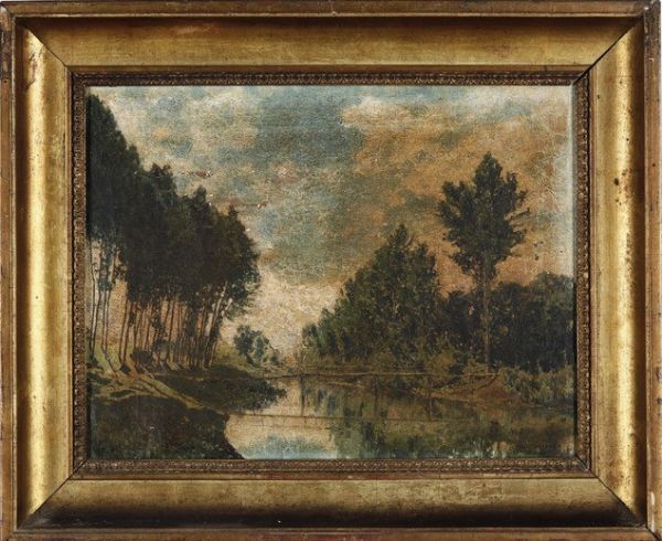 Anonimo del XIX secolo Passerella sul fiume  - Asta Dipinti del XIX-XX secolo - Associazione Nazionale - Case d'Asta italiane