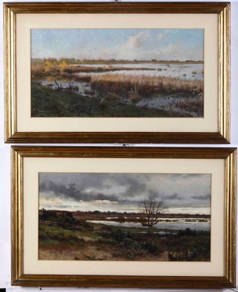 Pietro Barucci : Coppia di paesaggi lacustri  - Asta Dipinti del XIX-XX secolo - Associazione Nazionale - Case d'Asta italiane