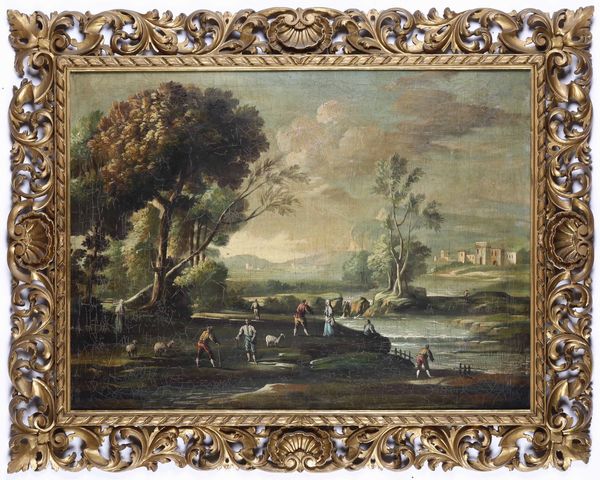 Anonimo del XX secolo Paesaggio con figure  - Asta Dipinti del XIX-XX secolo - Associazione Nazionale - Case d'Asta italiane