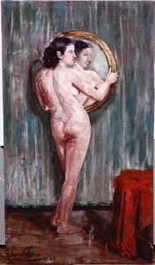 Pittore del XX secolo Figura femminile allo specchio  - Asta Dipinti del XIX-XX secolo - Associazione Nazionale - Case d'Asta italiane