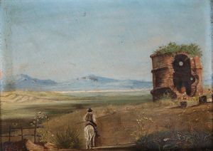 Anonimo del XIX secolo Tempio di Vesta<BR>Campagna romana  - Asta Dipinti del XIX-XX secolo - Associazione Nazionale - Case d'Asta italiane