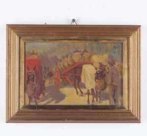 Frank Aldworth - Scena di paese, 1915<BR>Carri con muli, 1917