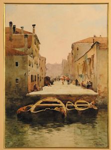 Aurelio Craffonara - Calle e barcone a Venezia