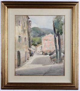 Arturo De Luca : Piazza assolata a Torriglia  - Asta Dipinti del XIX-XX secolo - Associazione Nazionale - Case d'Asta italiane