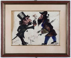 Angiolo Tricca - Caricature di Cecioni e Ussi, 1857