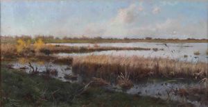 Pietro Barucci : Coppia di paesaggi lacustri  - Asta Dipinti del XIX-XX secolo - Associazione Nazionale - Case d'Asta italiane