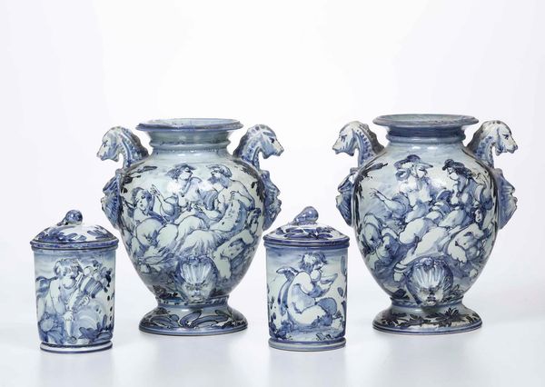 Coppia di piccoli stagnoni e vasetti<BR>Albissola, seconda met del XX secolo  - Asta Ceramiche - Associazione Nazionale - Case d'Asta italiane