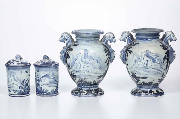 Coppia di piccoli stagnoni e vasetti<BR>Albissola, seconda met del XX secolo  - Asta Ceramiche - Associazione Nazionale - Case d'Asta italiane