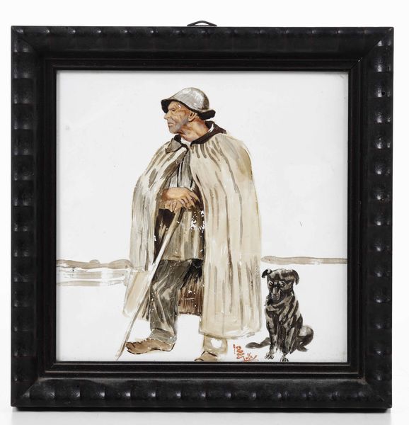 Mattonella raffigurante pastore<BR>Firma Galli, XX secolo  - Asta Ceramiche - Associazione Nazionale - Case d'Asta italiane