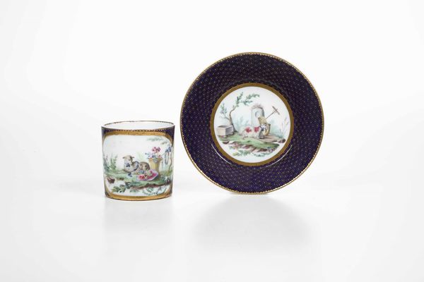 Tazza con piattino<BR>Alla maniera/o S�vres, verso il 1790  - Asta Ceramiche - Associazione Nazionale - Case d'Asta italiane