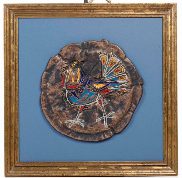 Targa con gallo<BR>Luciano Minguzzi (1911�2004)  - Asta Ceramiche - Associazione Nazionale - Case d'Asta italiane