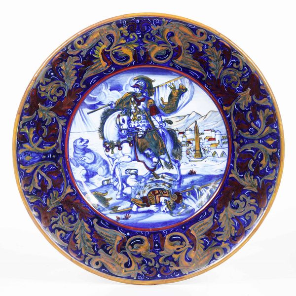 Grande piatto<BR>Gualdo Tadino, Manifattura Mastro Giorgio, secondo quarto del XX secolo  - Asta Ceramiche - Associazione Nazionale - Case d'Asta italiane