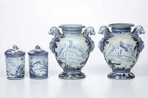 Coppia di piccoli stagnoni e vasetti<BR>Albissola, seconda met del XX secolo  - Asta Ceramiche - Associazione Nazionale - Case d'Asta italiane