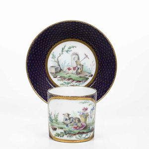 Tazza con piattino<BR>Alla maniera/o S�vres, verso il 1790  - Asta Ceramiche - Associazione Nazionale - Case d'Asta italiane