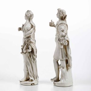 Coppia di figurine.<BR>Probabilmente veneto, fine XVIII inizio XX secolo  - Asta Ceramiche - Associazione Nazionale - Case d'Asta italiane