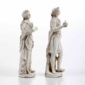 Coppia di figurine.<BR>Probabilmente veneto, fine XVIII inizio XX secolo  - Asta Ceramiche - Associazione Nazionale - Case d'Asta italiane