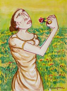MIGNECO GIUSEPPE (1908 - 1997) - Donna con fiore.