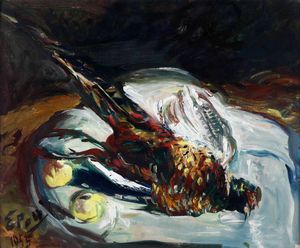 Ennio Pozzi - Natura morta con fagiano, 1955