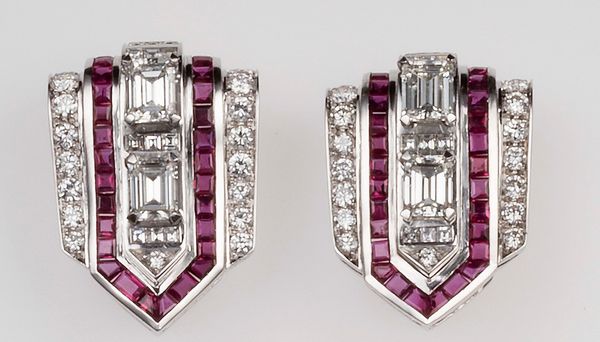Clips con diamanti e rubini  - Asta Fine Jewels - Associazione Nazionale - Case d'Asta italiane