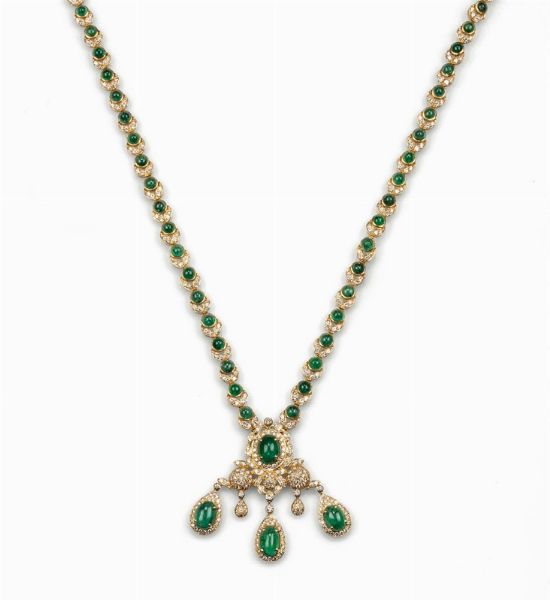 Girocollo con smeraldi taglio cabochon e diamanti  - Asta Fine Jewels - Associazione Nazionale - Case d'Asta italiane