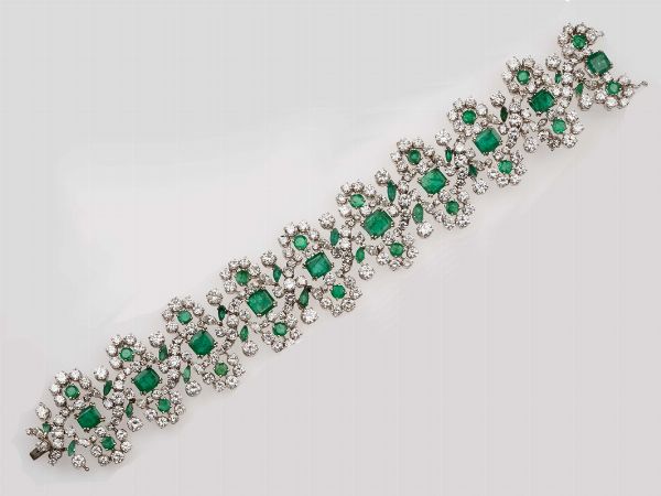 Bracciale con smeraldi e diamanti taglio brillante e a goccia  - Asta Fine Jewels - Associazione Nazionale - Case d'Asta italiane