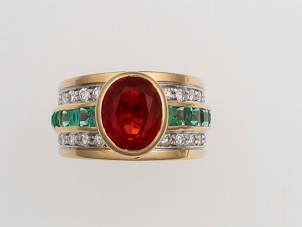 Cartier Byzantine. Anello con rubino, smeraldi e diamanti  - Asta Fine Jewels - Associazione Nazionale - Case d'Asta italiane