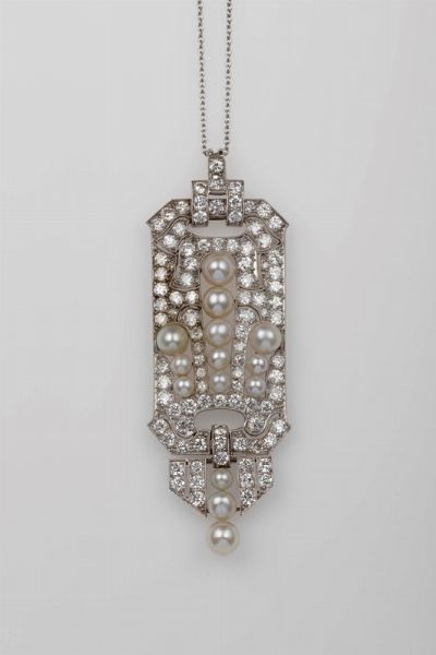 Pendente Art Deco con diamanti e perle naturali  - Asta Fine Jewels - Associazione Nazionale - Case d'Asta italiane
