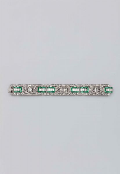 Bracciale Art Deco con diamanti e smeraldi  - Asta Fine Jewels - Associazione Nazionale - Case d'Asta italiane